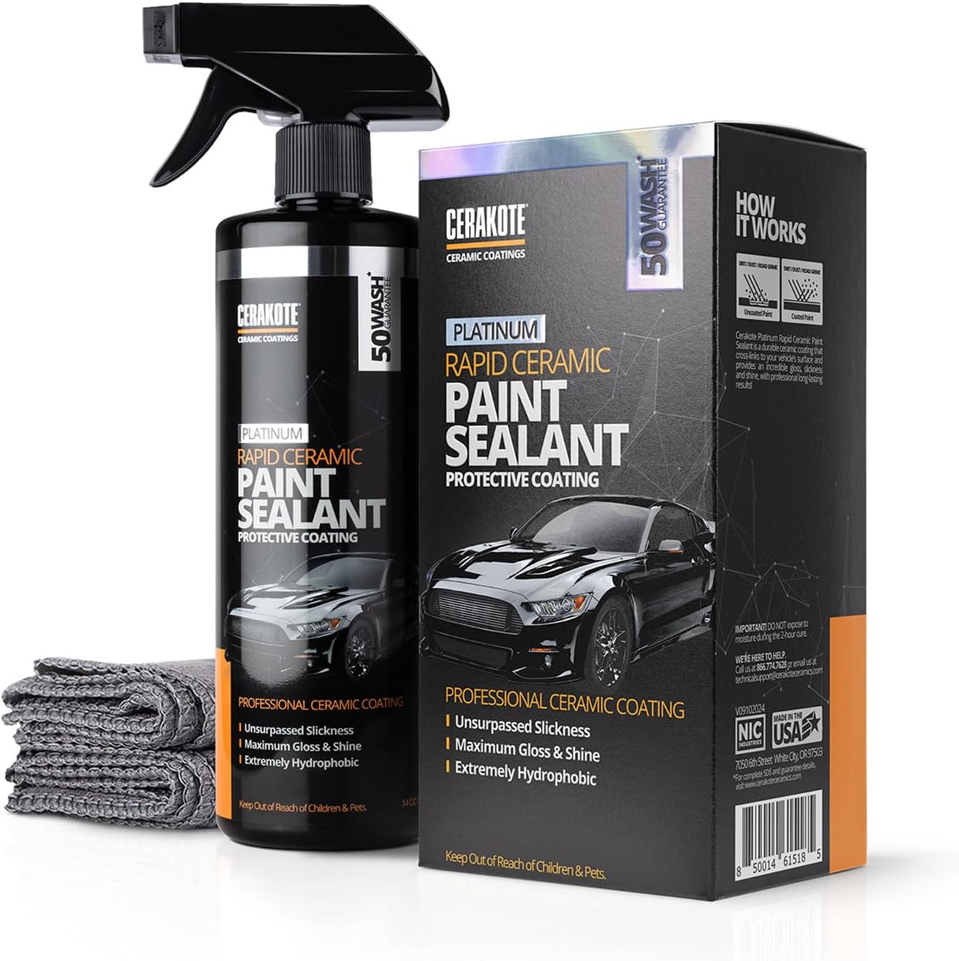 Platinum Rapid Ceramic Paint Sealant Spray - 14 oz. - 50 Wash Rating - Maximum Gloss & Shine – Extremely Hydrophobic – Unmatched Slickness - Ceramic Spray Coating.